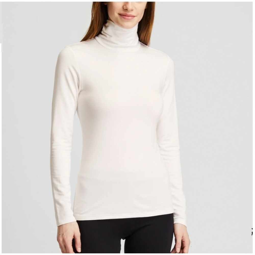 Uniqlo Women's Off White Heattech‎ Ultra Light Turtleneck T-Shirt Size S